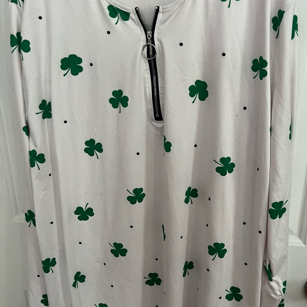 White Top with Green Shamrock Print